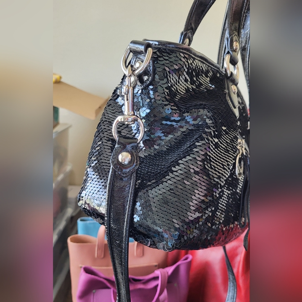 Coach Poppy Rocker Black Sequin Satchel Bag - Picture 6 of 7